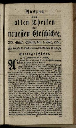 XIX. Stück. Coburg, den 7. May, 1760.