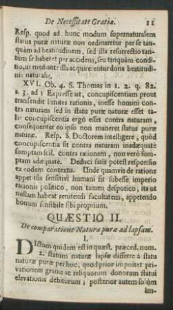 Quaestio II. De comparatione Naturae purae ad lapsam.