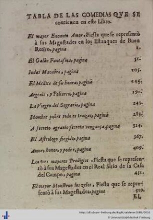 Tabla de las comedias que se contienen en este libro.