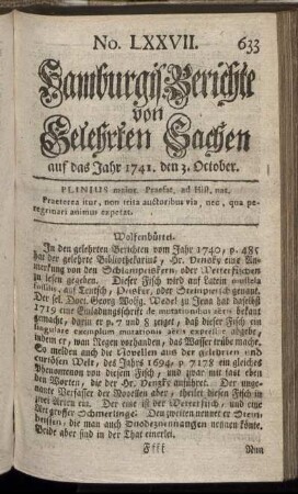No. LXXVII. auf das Jahr 1741. den 3. October. - No. LXXXV. auf das Jahr 1741. den 31. October.