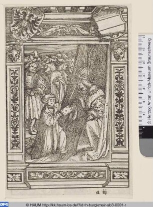 Maen überreicht Kaiser Maximilian sein Andachtsbuch