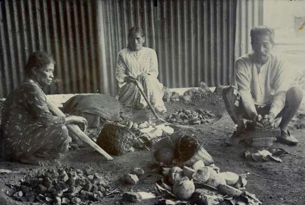 "Cooking with hot stones, Tahiti"