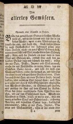 Spinath oder Binetsch zu kochen. - Gefüllte Eyer-Flädlein.