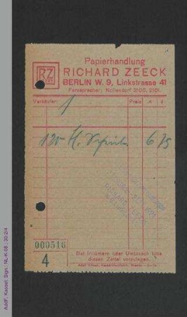 Quittung Papierhandlung