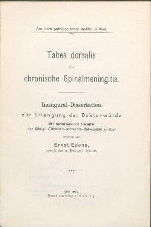 Tabes dorsalis und chronische Spinalmeningitis