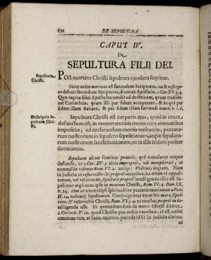 Caput IV. De Sepultura Filii Dei.