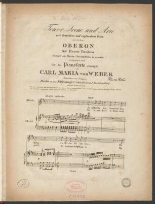 Tenor-Scene und Arie mit deutschem und englischem Texte aus der Oper Oberon : für Herrn Braham, Saenger am Theater Coventgarden in London