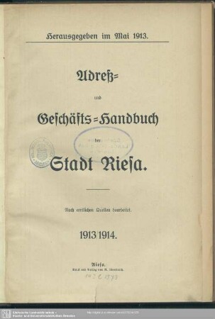 1913/14(1913): Adreß- und Geschäfts-Handbuch der Stadt Riesa