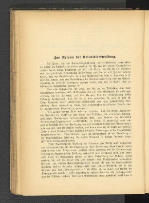 Zur Reform der Kolonialverwaltung.
