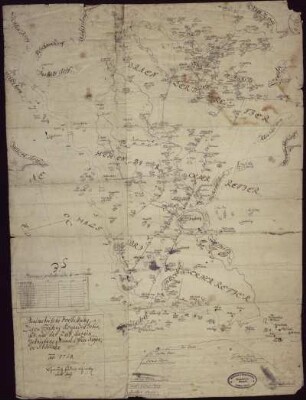 Karte der Stollen im Erzgebirge um Freiberg, Mensura Proportionata à 500 Lachter, kolorierte Handzeichnung, 1758