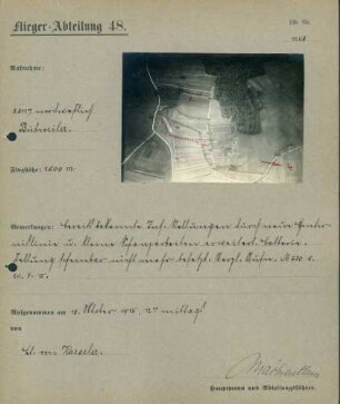 Foto feindlicher Stellungen nordwestlich von Bütweiler (Buethwiller) (Luftbild)