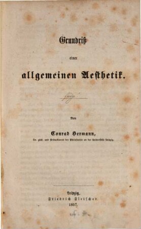 Grundriß einer allgemeinen Aesthetik