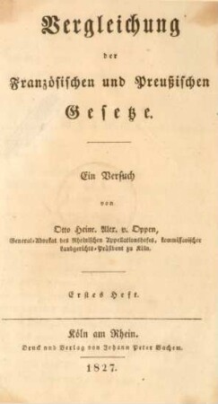 H. 1: Vergleichung der Französischen und Preußischen Gesetze