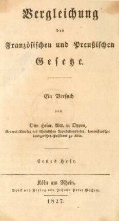 H. 1: Vergleichung der Französischen und Preußischen Gesetze