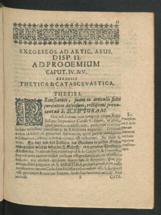 Exegeseos Ad Artic. Abus. Disp. II. Ad Prooemium Caput . IV & V. Exegesis Thetica & Catasceuastica.