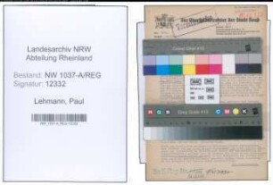 Entnazifizierung Paul Lehmann , geb. 26.06.1899 (Bueroassistent)