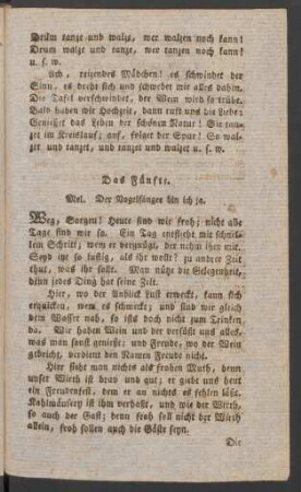 Das Fünfte. Mel. Der Vogelfänger bin ich ja.