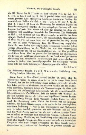 355-356 [Rezension] Wasmuth, Ewald, Die Philosophie Pascals