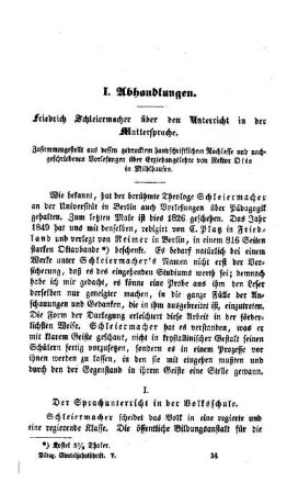 Friedrich Schleiermacher über den Unterricht in der Muttersprache