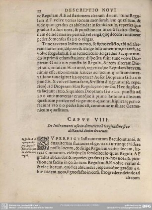 Caput VIII. De Instrumenti usu in dimetienda longitudine sive distantia duum locorum.