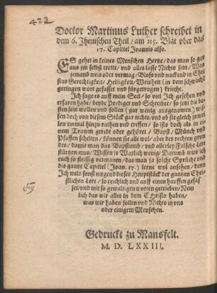 Doctor Martinus Luther schreibet in dem 6. Jhenischen Theil ...