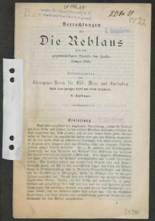 Betrachtungen über die Reblaus : nach dem gegenwärtigen Stande der Sache ; (Sommer 1889)
