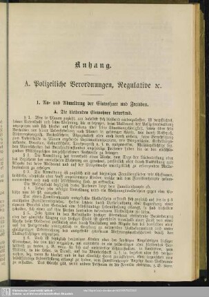 A. Polizeiliche Verordnungen, Regulative etc.