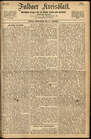 Erste Ausgabe vom Samstag, den 15. Dezember 1883.