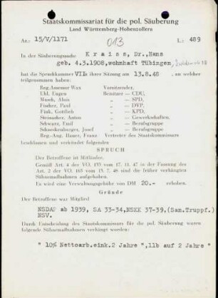 Kraiss, Hans, Dr.