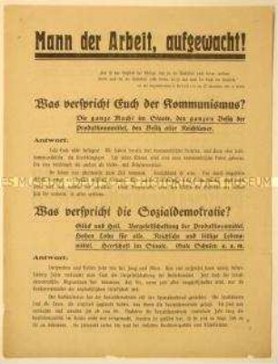 Gegen KPD und SPD-Regierung gerichteter programmatischer Wahlaufruf der Deutschen Demokratischen Partei an die Arbeiter