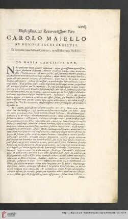 Illustrissimo, ac Reverendissimo Viro Carolo Majello ab honore sacri cubiculi, et Vaticanæ tum Basilicæ Canonico, tum Bibliothecæ Præfecto