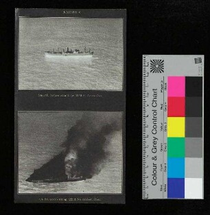 "Atlantis" kurz vor dem Angriff von H.M.S. Devonshire; "Atlantis" unter Feuer und sinkend am 22.11.1941