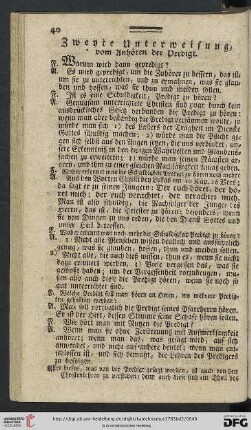 Zweyte Unterweisung: Vom Anhoeren der Predigt