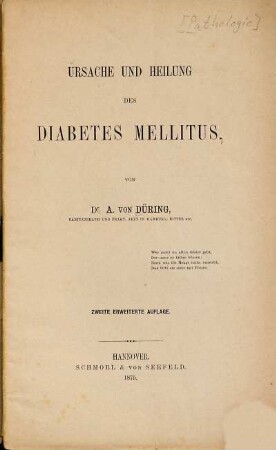 Ursache und Heilung des Diabetes mellitus