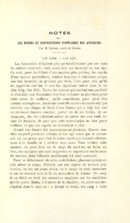 Notes sur le moeurs et superstitions populaires des annamites par M. Landes, maire de Cholon