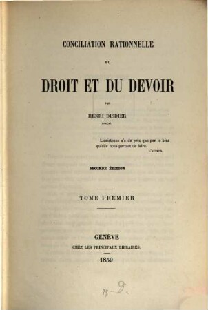Conciliation rationnelle du droit et du devoir, 1