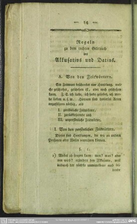 Regeln zu dem rechten Gebrauch des Akkusativs und Dativs