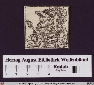 Brustbildnis eines Fürsten in Rüstung mit Lilienemblem und Szepter.