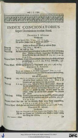 Index Concionatorius super Dominicas totius Anni.