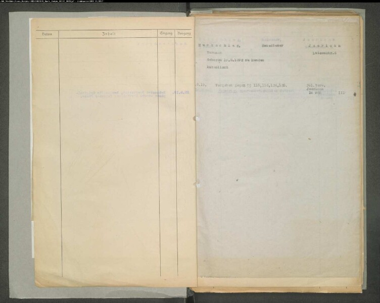 Namensverzeichnis (Buchstabe H) von Mitgliedern der linksradikalen Bewegung im rheinisch-westfälischen Industriegebiet, im Ruhrgebiet und in Westfalen, zum Teil mit Charakteristik ihrer politischen Tätigkeit