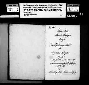 Feuerversicherungsbuch der Gemeinde Auingen, angelegt 1861 vom Verwaltungsaktuar Haueisen, fortgeführt bis 1871, mit alphabetischem Namensregister