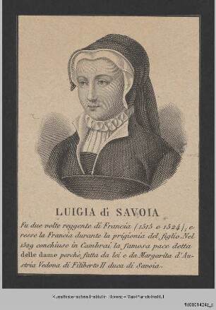 Folge von Bildnissen, Fürstenhäuser und Dogen : Bildnis der Luise von Savoyen