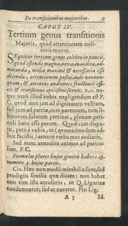 Caput IV. Tertium genus transitionis Maioris, quod attentionem auditoris movet.
