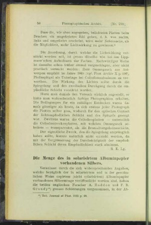 Die Menge des in solarisirtem Albuminpapier vorhandenen Silbers