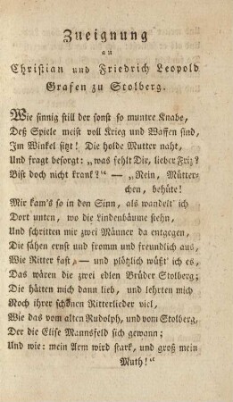 Zueignung an Christian und Friedrich Leopold Grafen zu Stolberg
