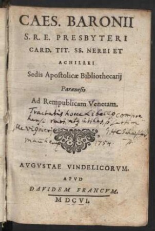 Caes. Baronii ... Paraenesis ad Rempublicam Venetam