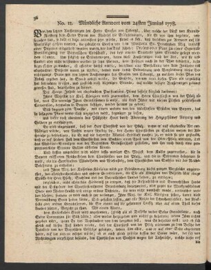 No. 11. Mündliche Antwort vom 24sten Junius 1778