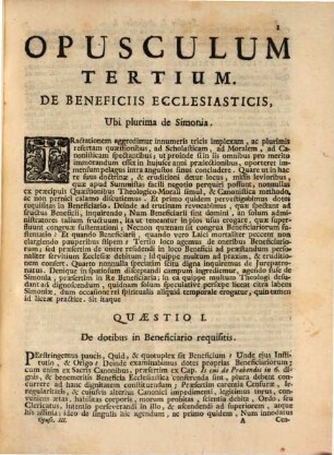 Opuscula theologico-moralia, 3. De beneficiis ecclesiasticis, ubi de simonia