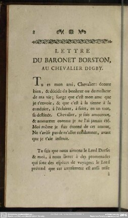 Lettre Du Baronet Borston, Au Chevalier Digby