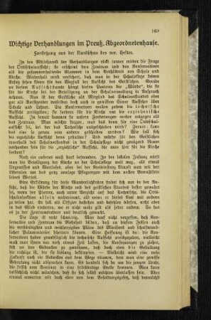 Wichtige Verhandlungen im Preuß. Abgeordnetenhause : Fortsetzung aus der Rundschau des vor. Heftes